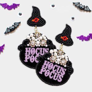 Hocus Pocus Witch Hat Beaded Dangle Earrings